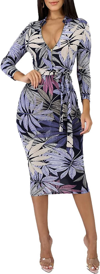 Casual Floral Prints Long Sleeve Club Dress