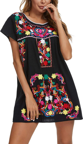 Mexican Embroidered Short Sleeve Dress 