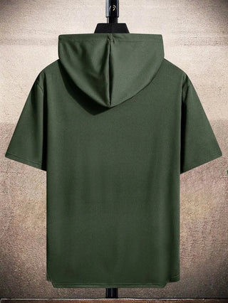 Mens Premium Cotton Dip Hem Hooded GRHTS Printed GRMPR51 T-Shirt - Green