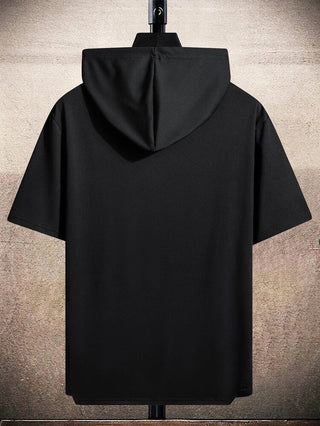 Mens Premium Cotton Dip Hem Hooded GRHTS Printed GRMPR51 T-Shirt - Black